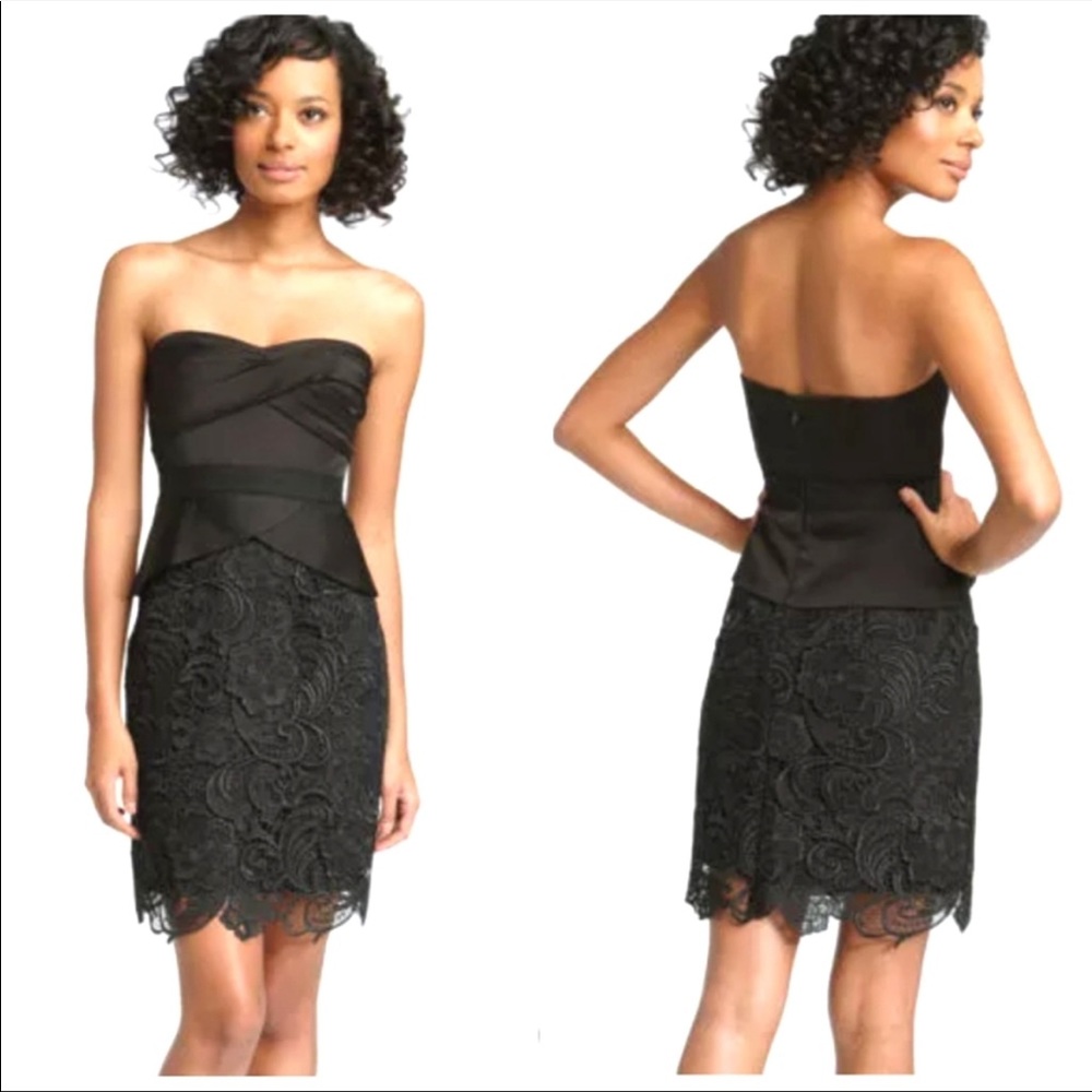 BCBGMAXAZRIA Black strapless lace dress.
